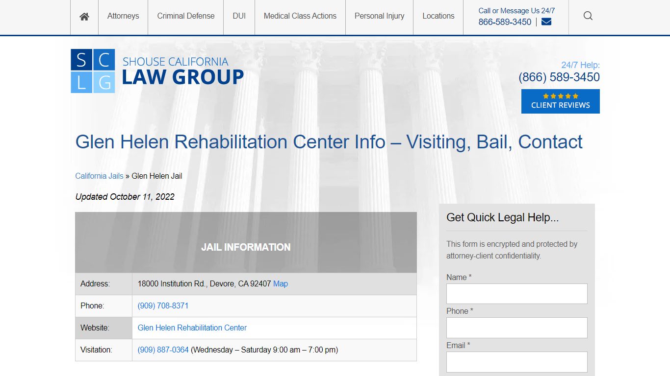 Glen Helen Rehabilitation Center Info – Visiting, Bail, Contact