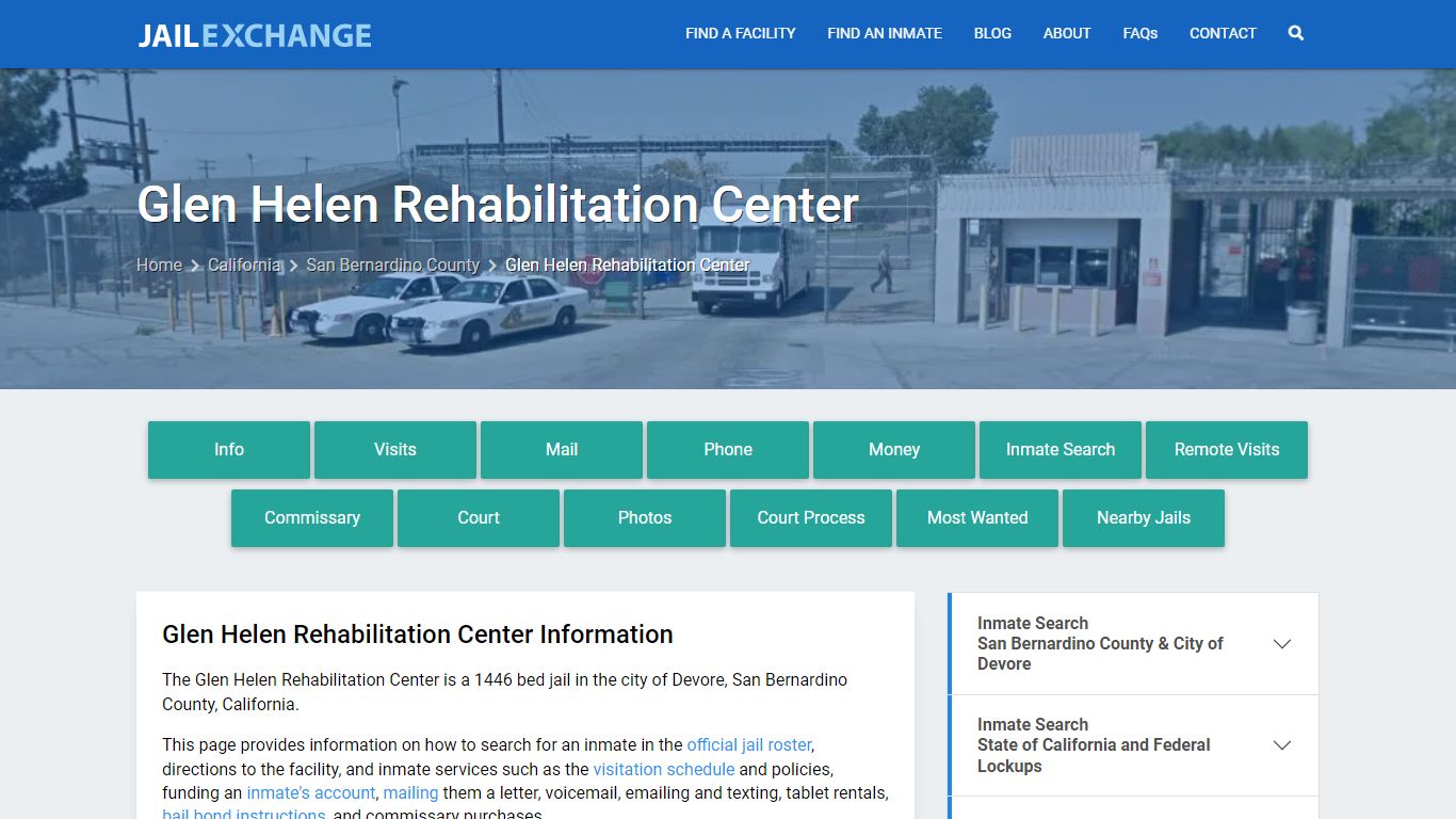Glen Helen Rehabilitation Center, CA Inmate Search, Information